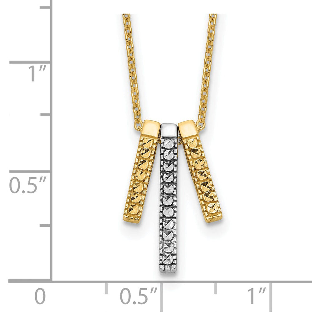 14K Two Tone Gold Polished Diamond Cut Finish 3-Bars Pendant Design with 17-inch Cable Chain Necklace Set