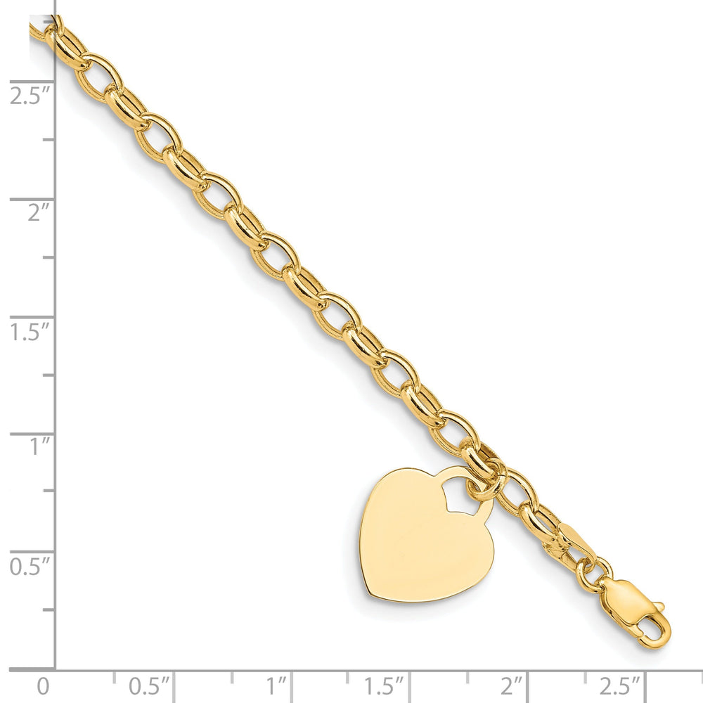 14k yellow gold heart link charm bracelet 7.5-inch, 15-mm width