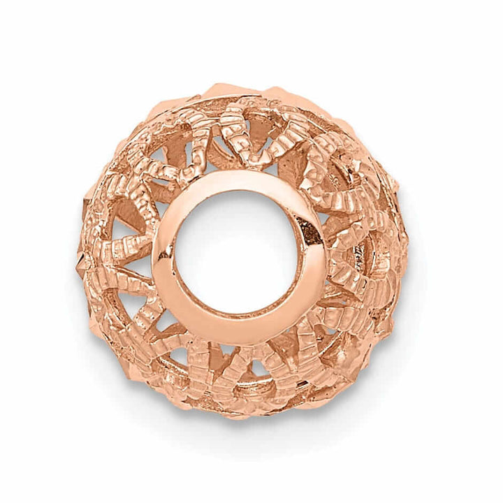 14k Rose Gold Solid Filligree Design Ball Chain Slide Pendant