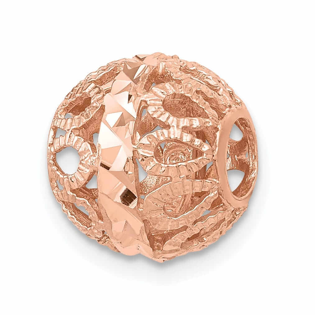14k Rose Gold Solid Filligree Design Ball Chain Slide Pendant