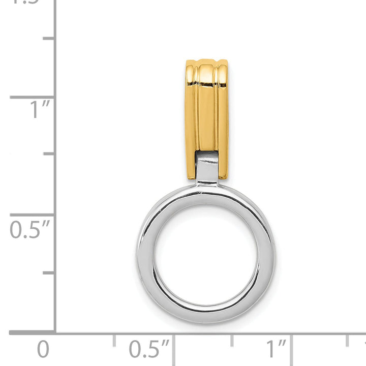 14k Two Tone Gold Solid Polished Finish Reversible Round Shape Design Omega Slide Pendant