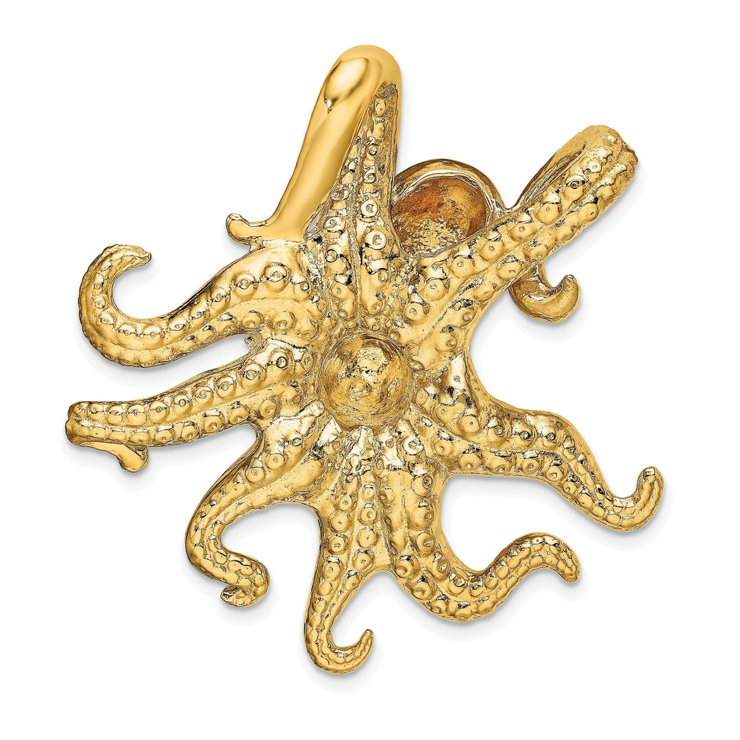 14K Yellow Gold Solid Casted Polished and Textured Finish Octopus Slide