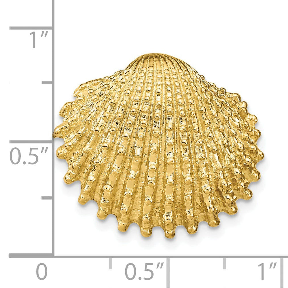14K Yellow Gold Solid Polished Textured Finish Sea Scallop Shell Slide Pendant
