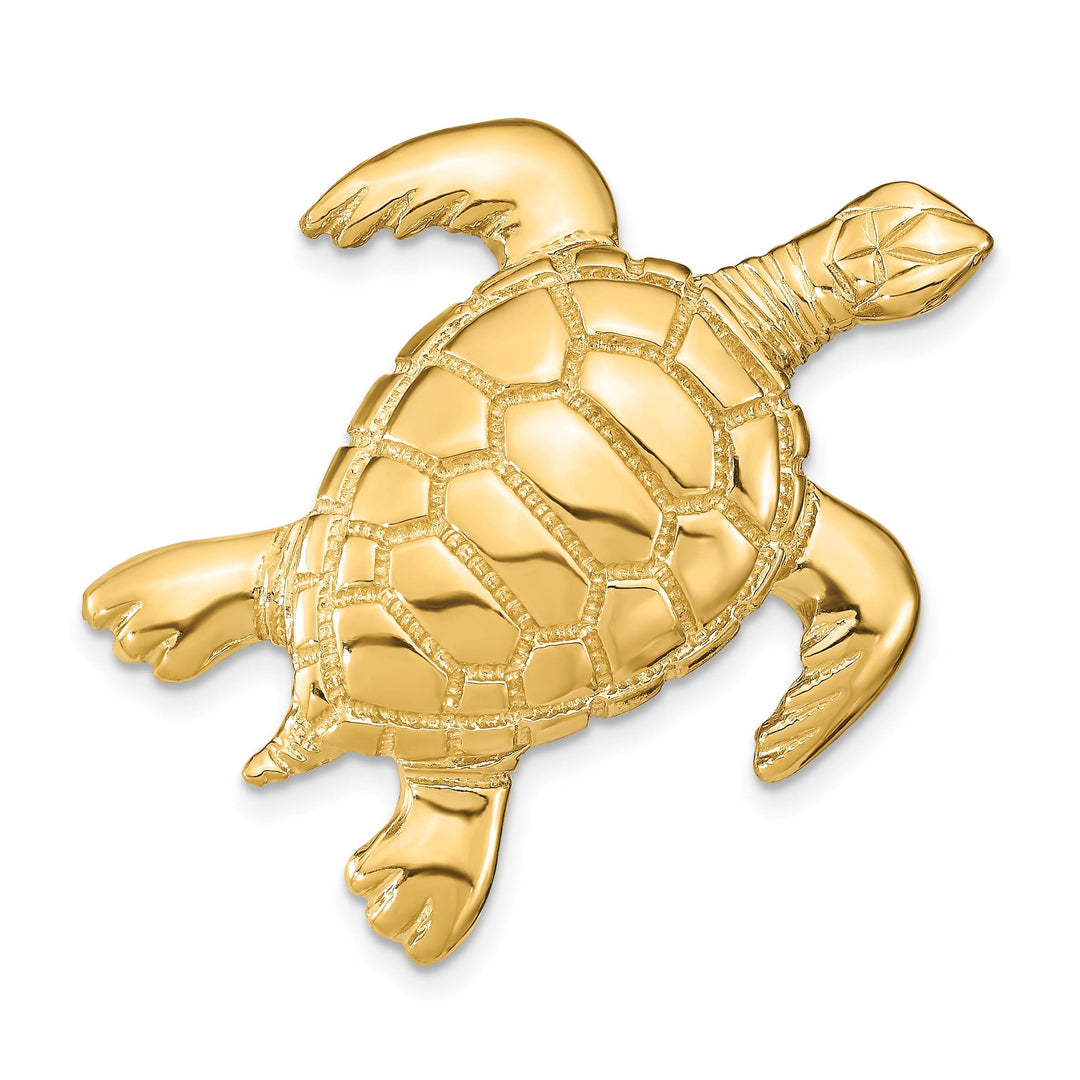 14k Yellow Gold Solid Textured Polished Finish Sea Turtle Slide Pendant