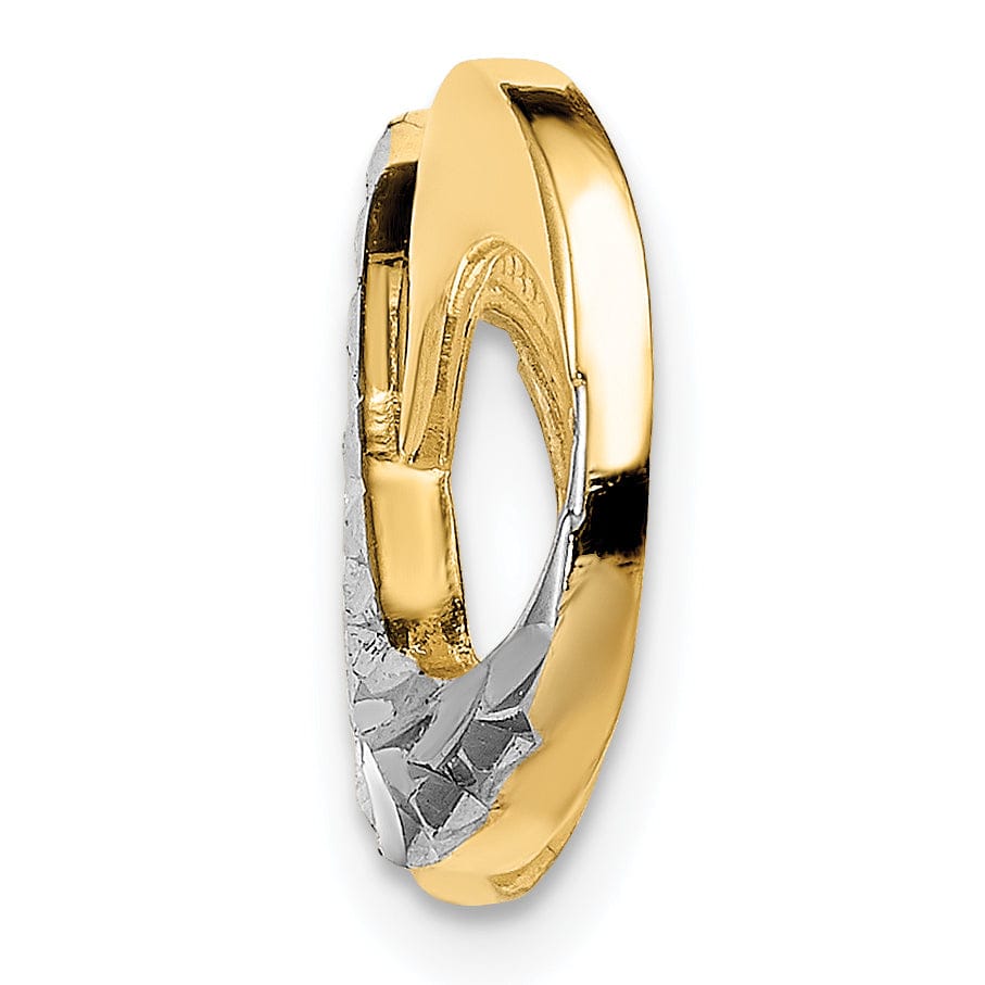 14K Yellow Gold, White Rhodium Polished Diamond Cut Finish Solid Infinity Design Omega Slide Pendant Fits up to 4 mm Omega