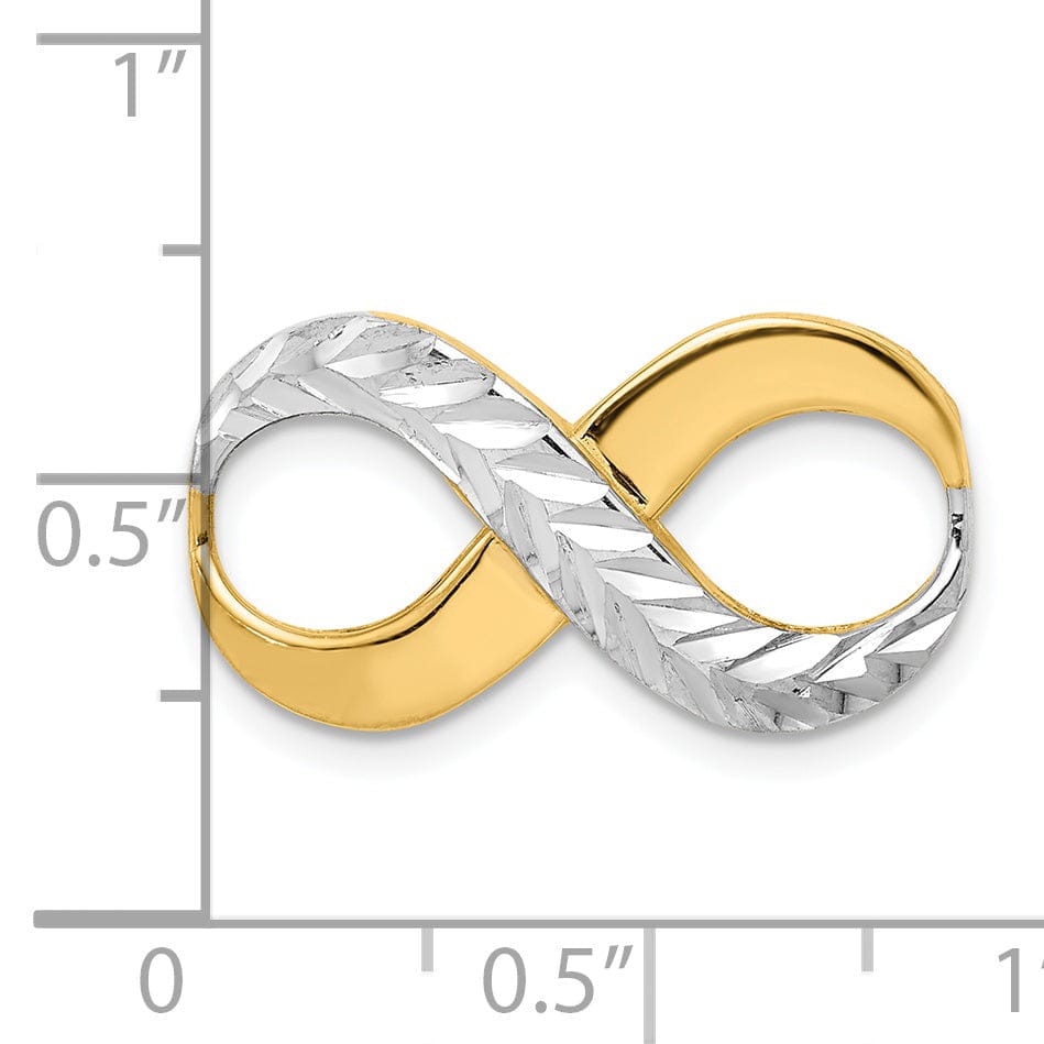 14K Yellow Gold, White Rhodium Polished Diamond Cut Finish Solid Infinity Design Omega Slide Pendant Fits up to 4 mm Omega