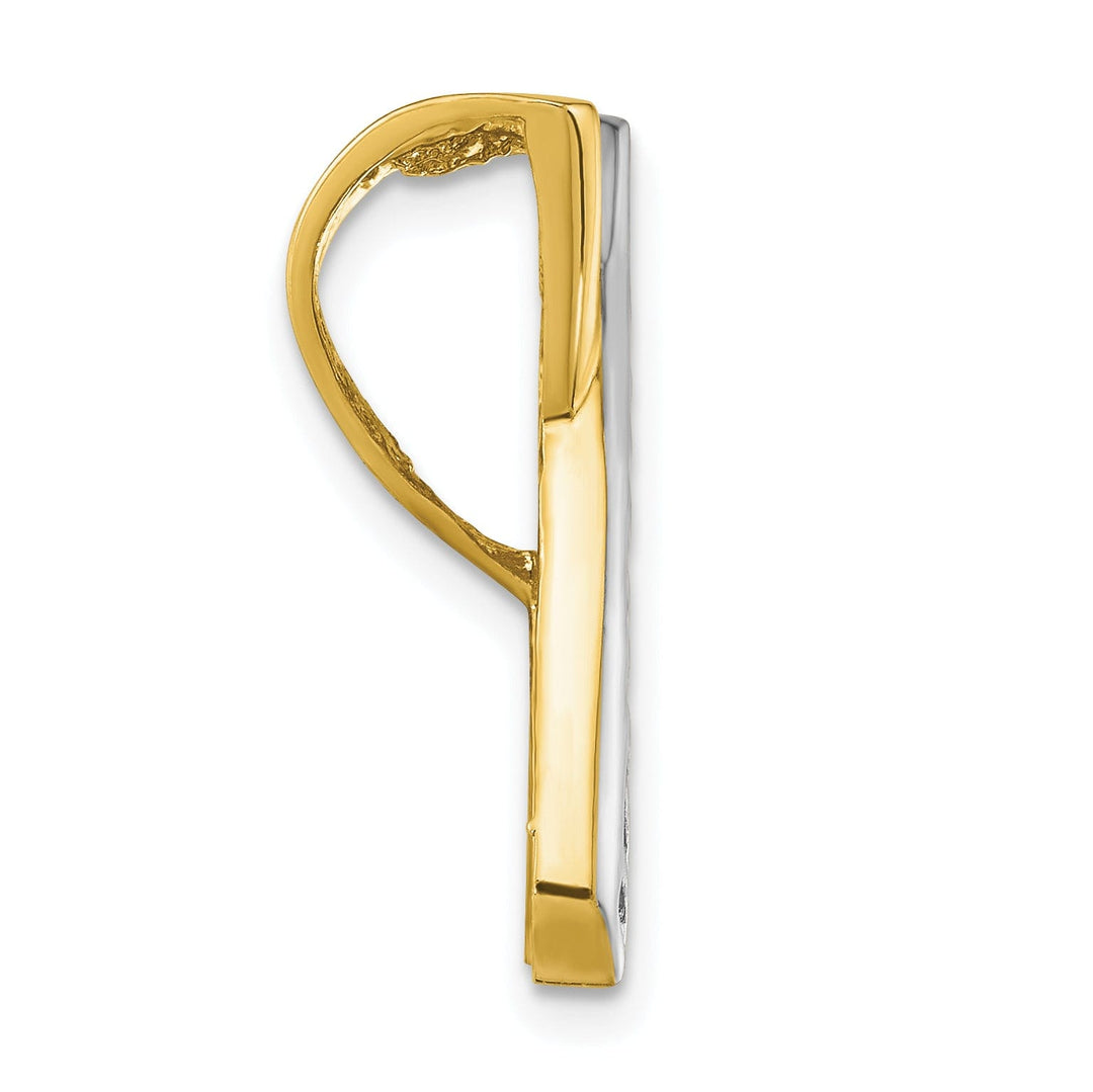 14k Yellow Gold, White Rhodium Solid Open Back Greek Key Design X Shape Design Slide Pendant Fits upto 8 mm Omage