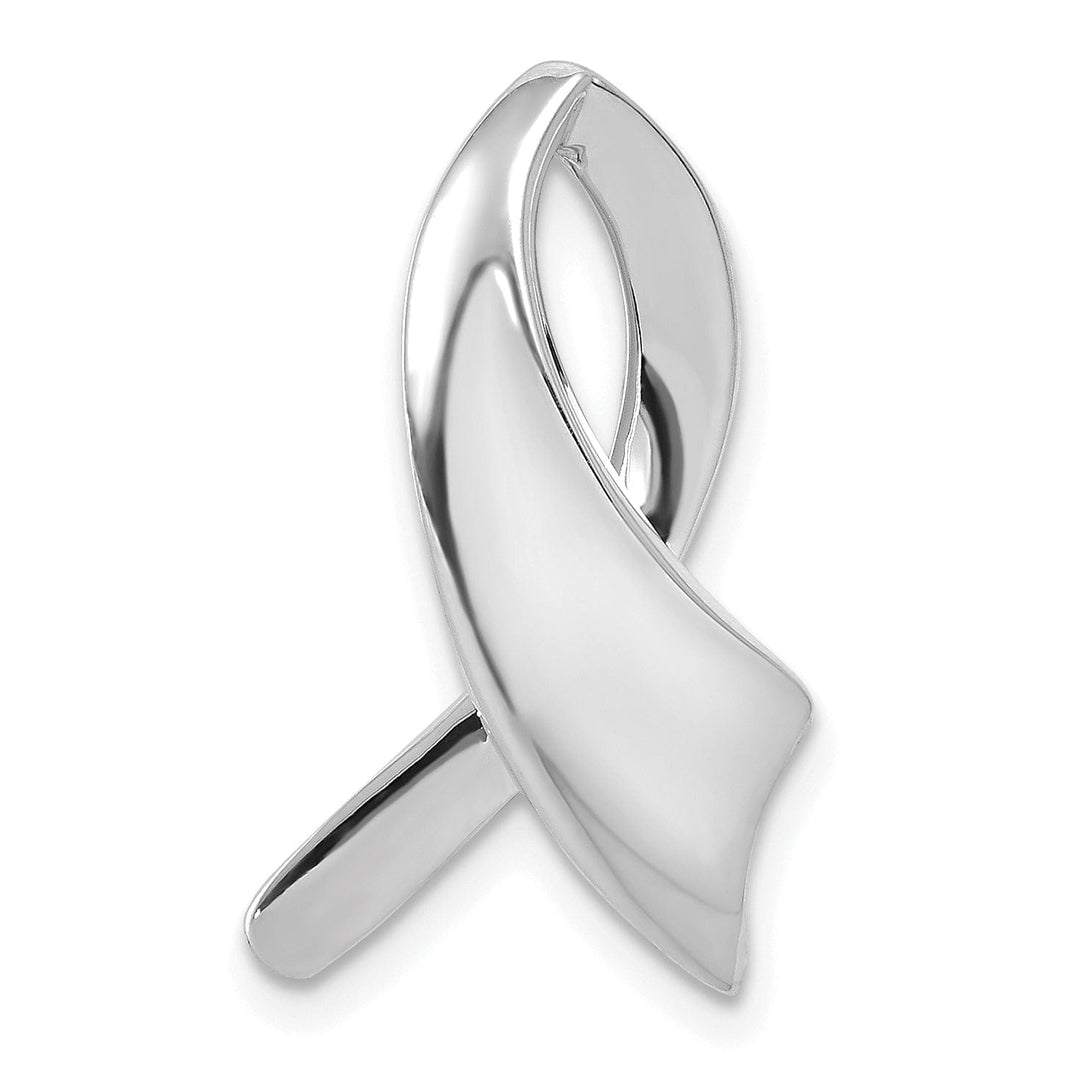 14K White Gold Polished Finish Solid Awareness Ribbon Design Omega Slide Pendant
