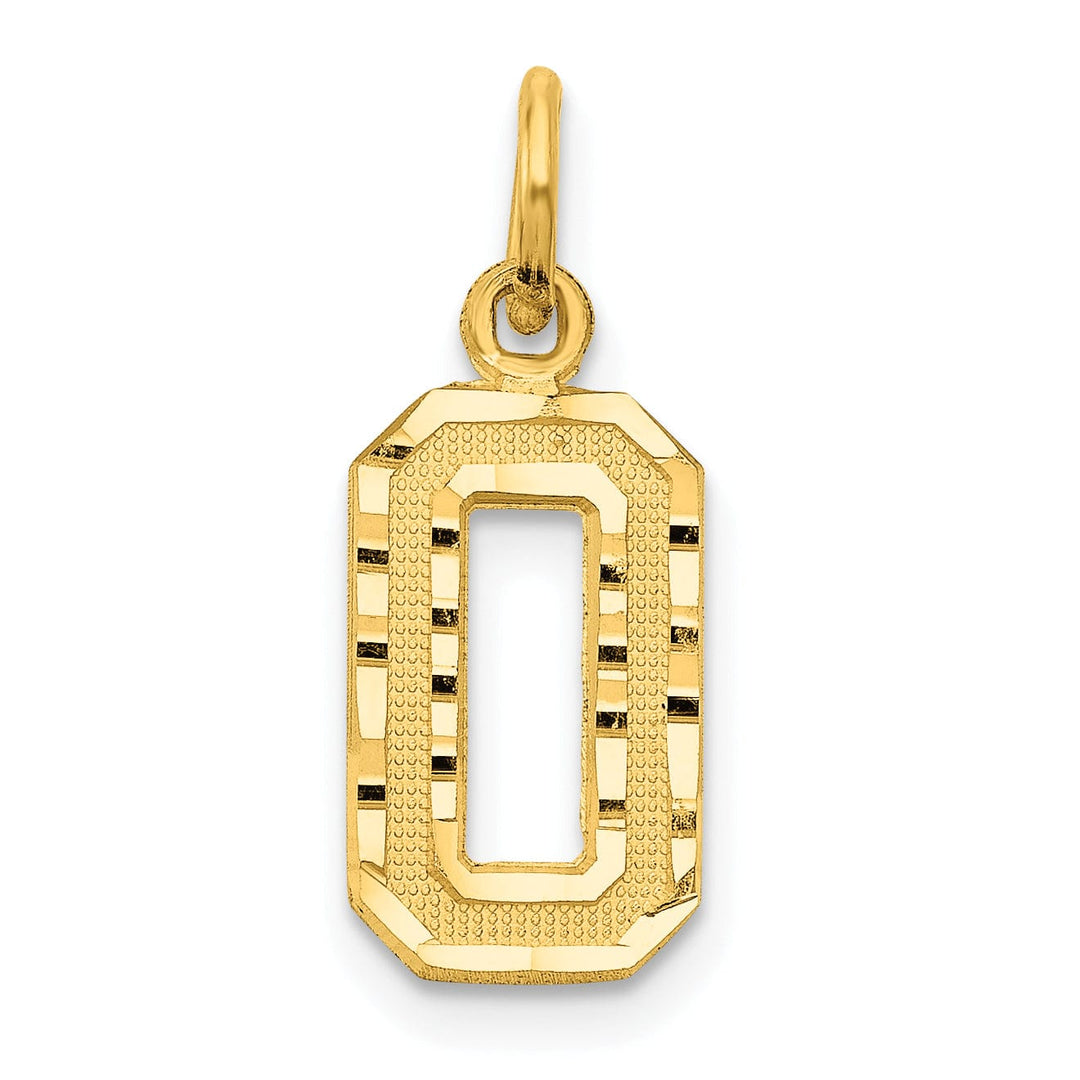 14k Yellow Gold Polished Diamond Cut Finish Small Size Number 0 Charm Pendant
