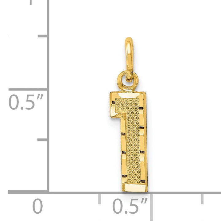 14k Yellow Gold Polished Diamond Cut Finish Small Size Number 1 Charm Pendant