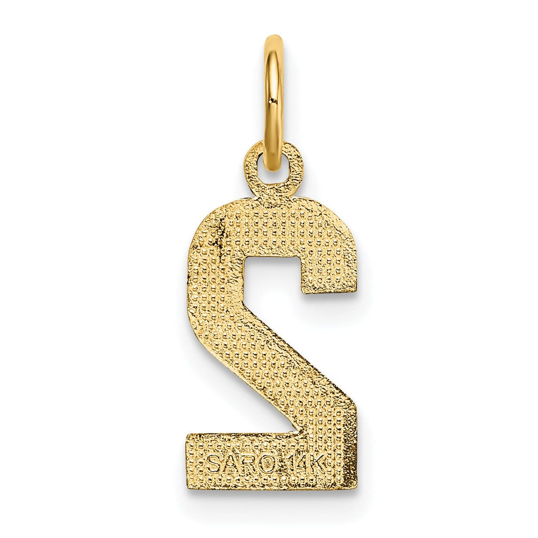 14k Yellow Gold Polished Diamond Cut Finish Small Size Number 2 Charm Pendant