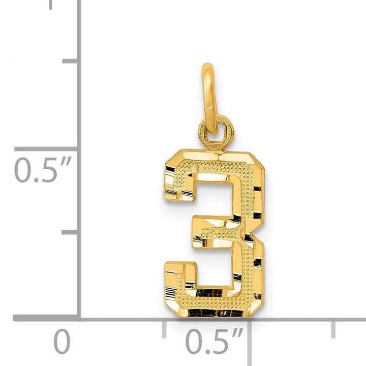 14k Yellow Gold Polished Diamond Cut Finish Small Size Number 3 Charm Pendant