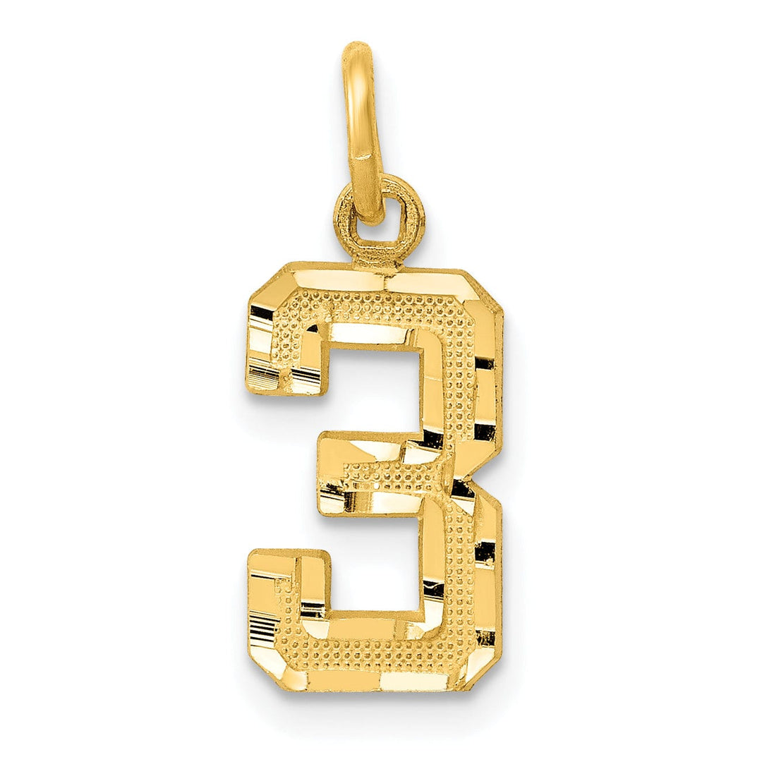14k Yellow Gold Polished Diamond Cut Finish Small Size Number 3 Charm Pendant