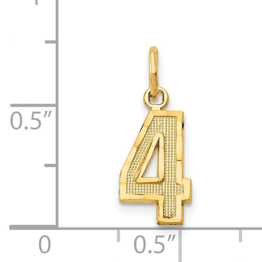 14k Yellow Gold Polished Diamond Cut Finish Small Size Number 4 Charm Pendant