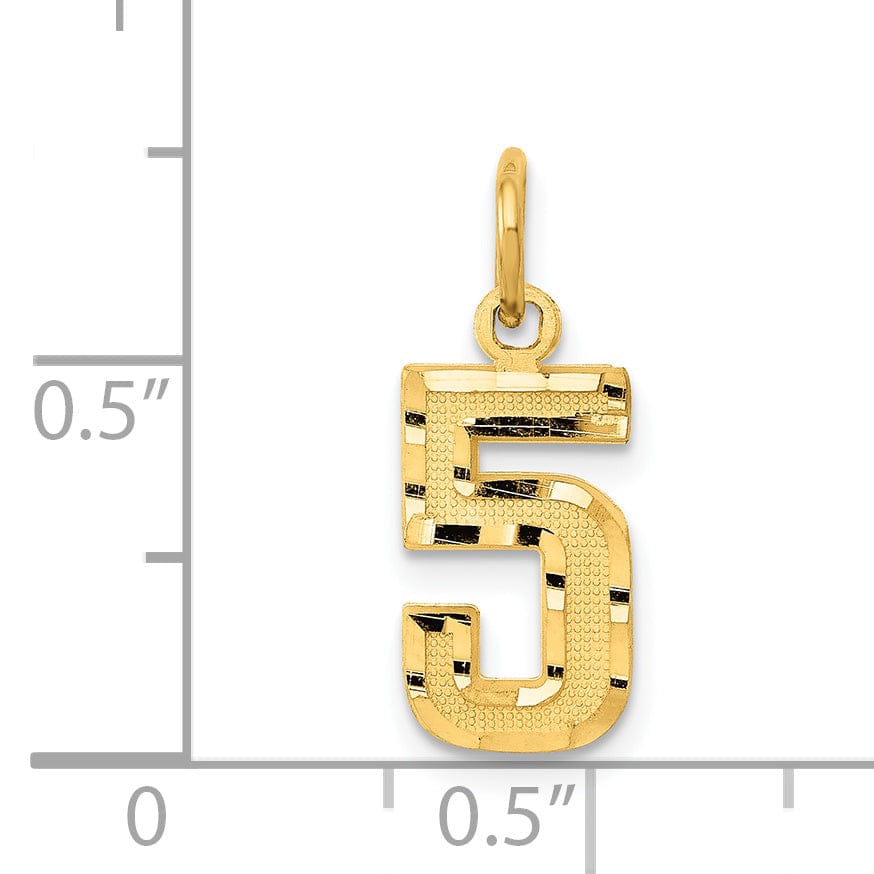 14k Yellow Gold Polished Diamond Cut Finish Small Size Number 5 Charm Pendant