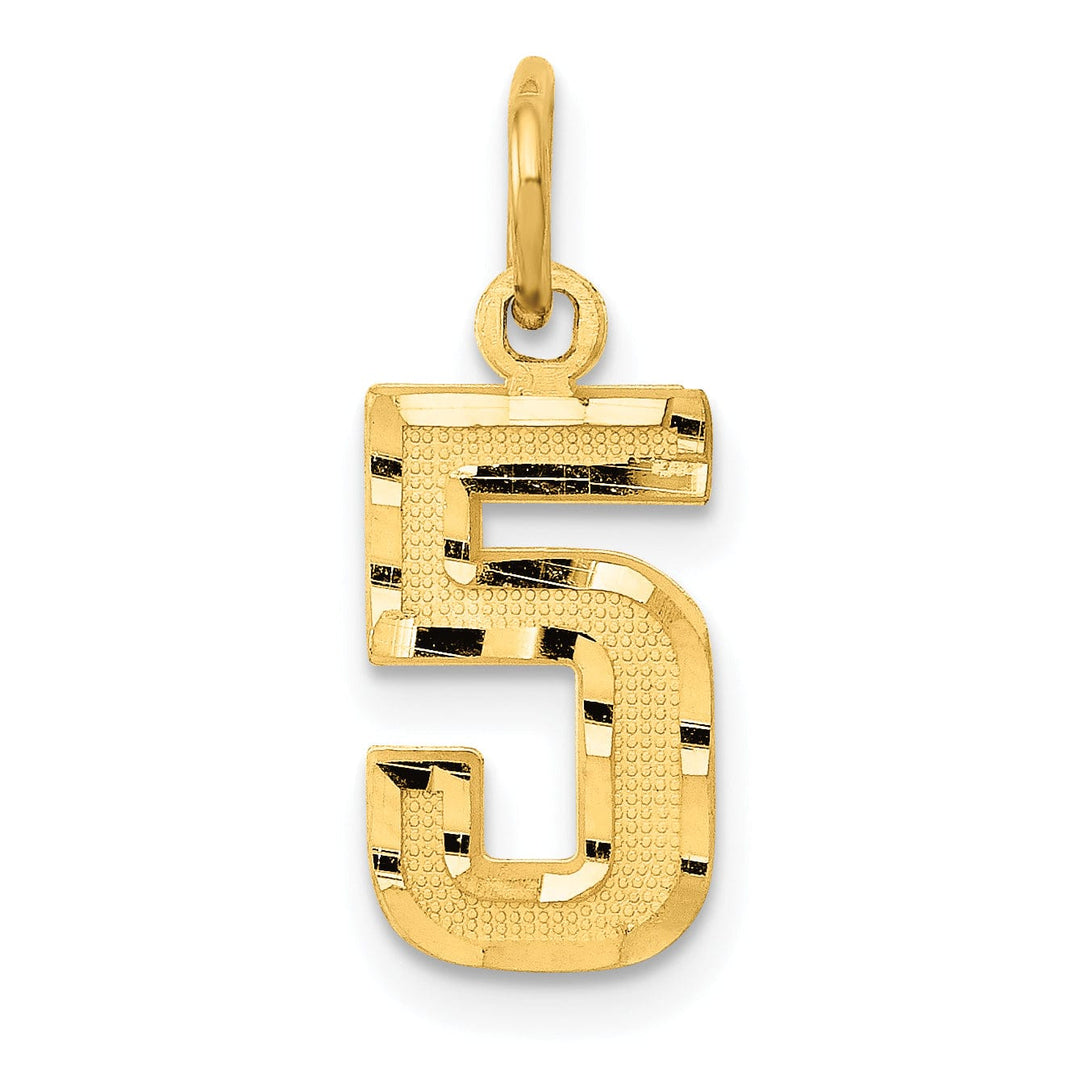 14k Yellow Gold Polished Diamond Cut Finish Small Size Number 5 Charm Pendant