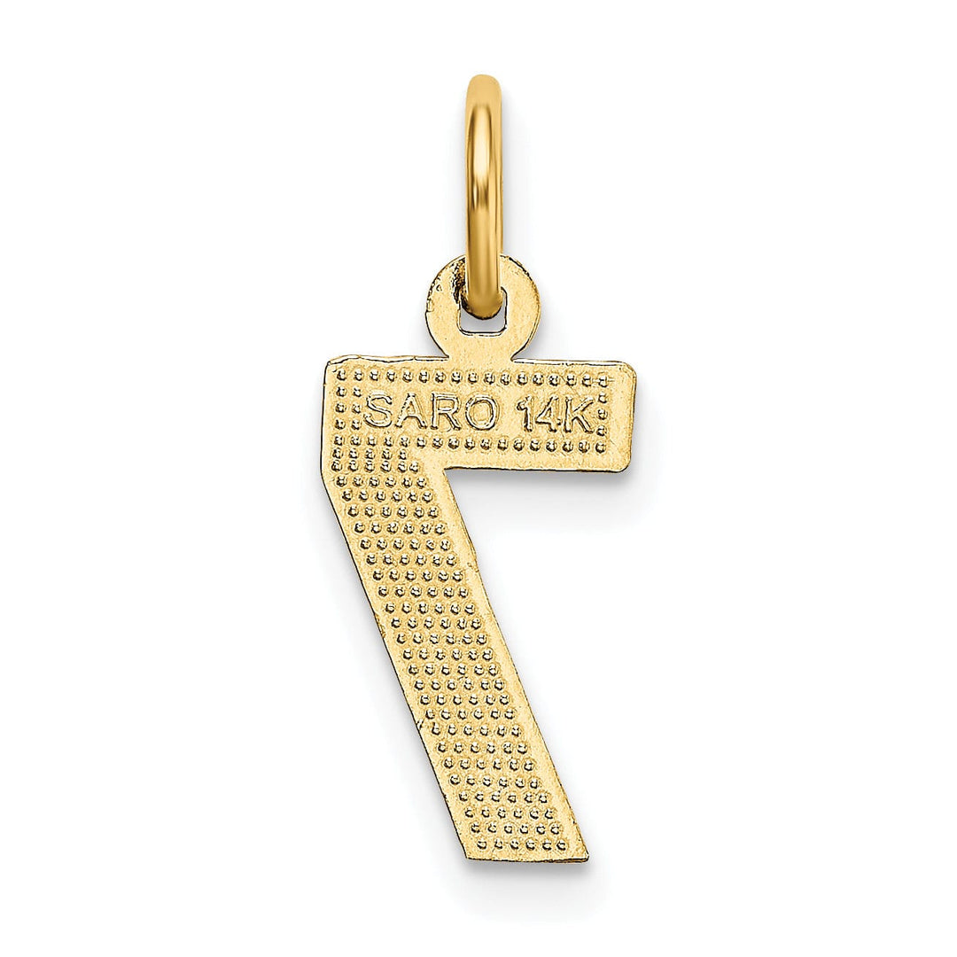 14k Yellow Gold Polished Diamond Cut Finish Small Size Number 7 Charm Pendant