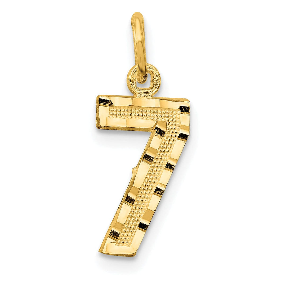 14k Yellow Gold Polished Diamond Cut Finish Small Size Number 7 Charm Pendant