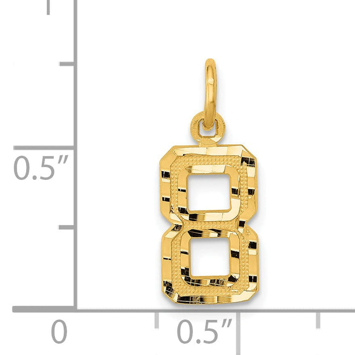 14k Yellow Gold Polished Diamond Cut Finish Small Size Number 8 Charm Pendant