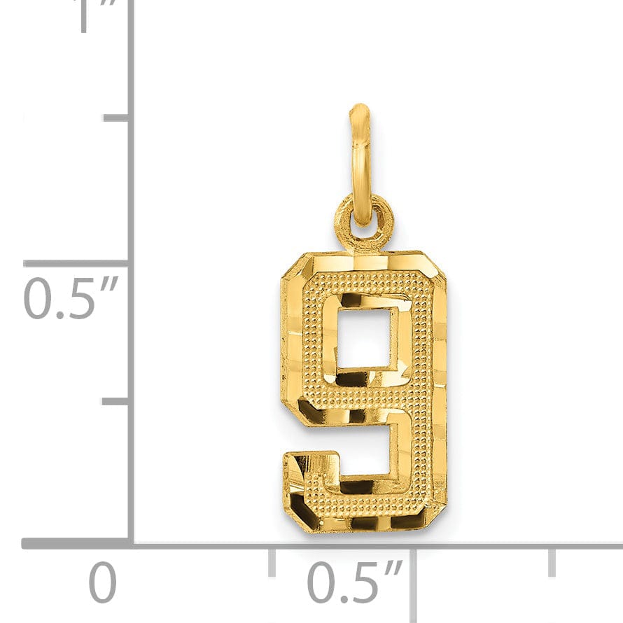 14k Yellow Gold Polished Diamond Cut Finish Small Size Number 9 Charm Pendant