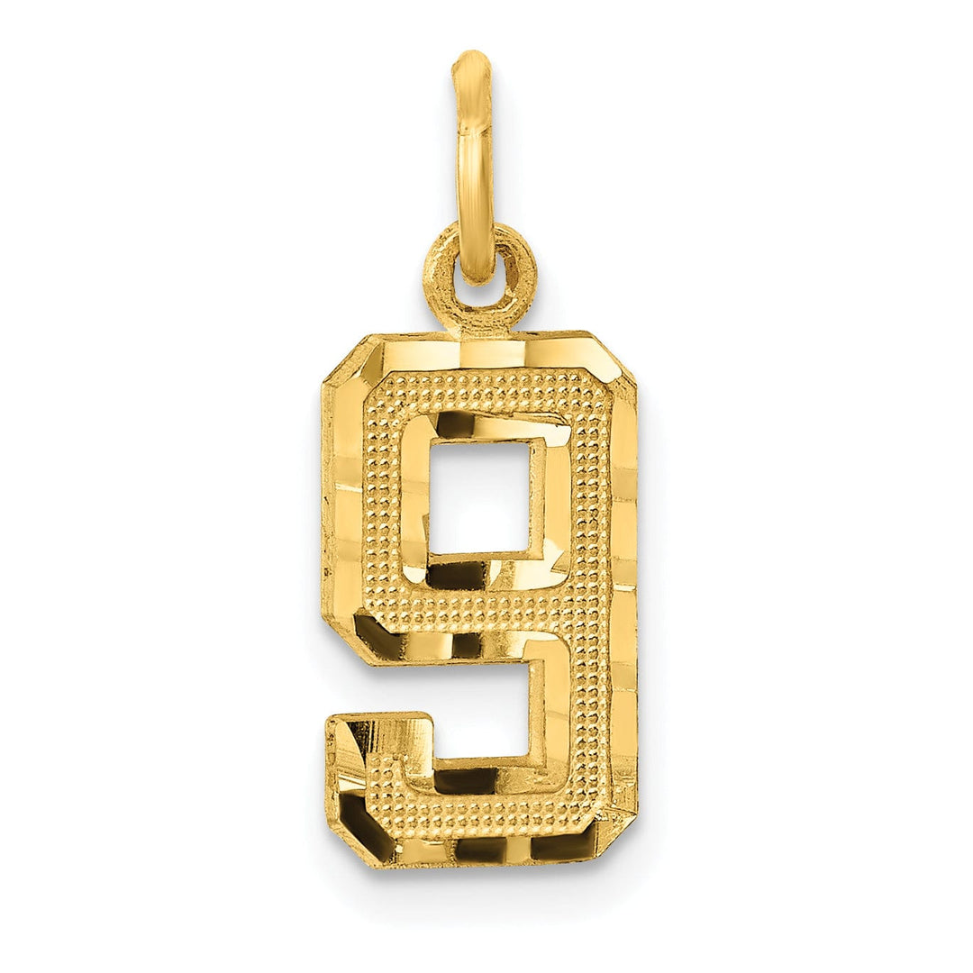 14k Yellow Gold Polished Diamond Cut Finish Small Size Number 9 Charm Pendant