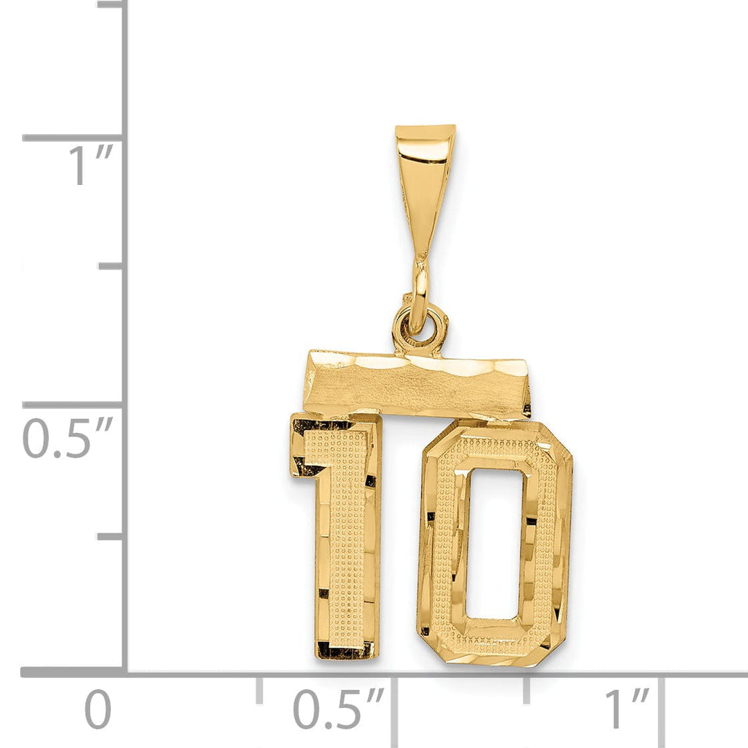 14k Yellow Gold Polished Diamond Cut Finish Small Size Number 10 Charm Pendant