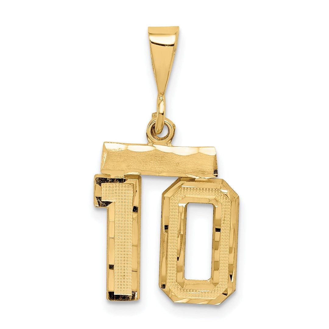 14k Yellow Gold Polished Diamond Cut Finish Small Size Number 10 Charm Pendant