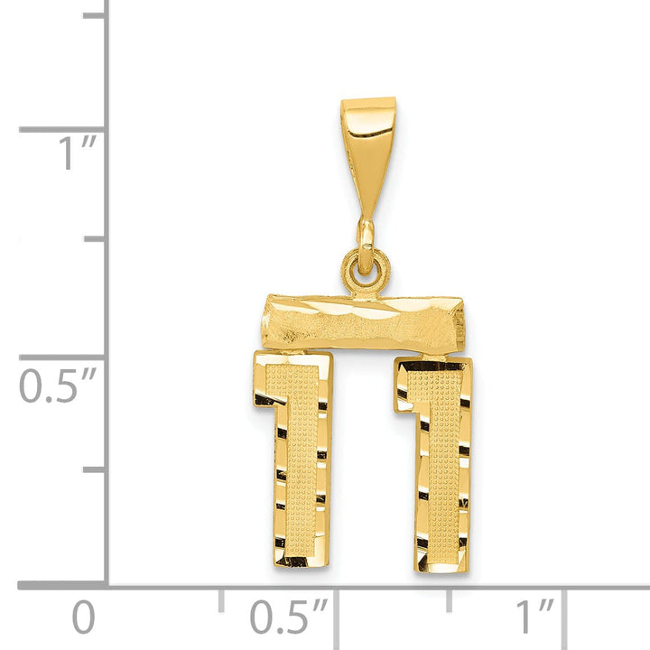 14k Yellow Gold Polished Diamond Cut Finish Small Size Number 11 Charm Pendant