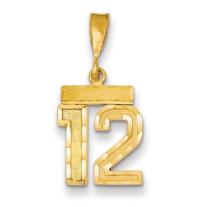 14k Yellow Gold Polished Diamond Cut Finish Small Size Number 12 Charm Pendant