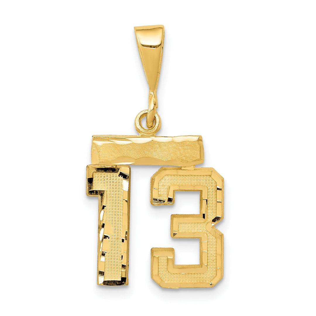 14k Yellow Gold Polished Diamond Cut Finish Small Size Number 13 Charm Pendant