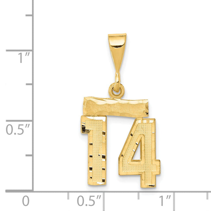 14k Yellow Gold Polished Diamond Cut Finish Small Size Number 14 Charm Pendant