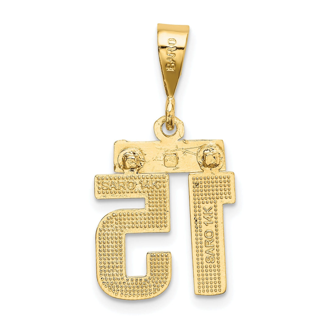 14k Yellow Gold Polished Diamond Cut Finish Small Size Number 15 Charm Pendant