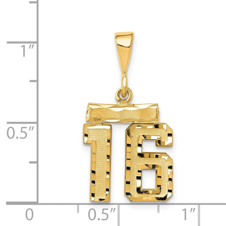 14k Yellow Gold Polished Diamond Cut Finish Small Size Number 16 Charm Pendant