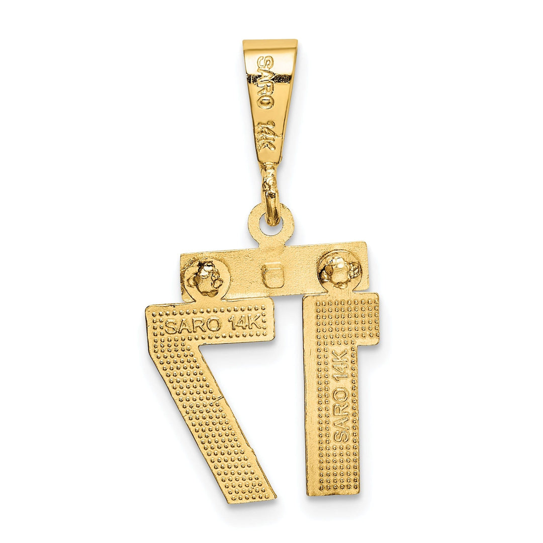 14k Yellow Gold Polished Diamond Cut Finish Small Size Number 17 Charm Pendant