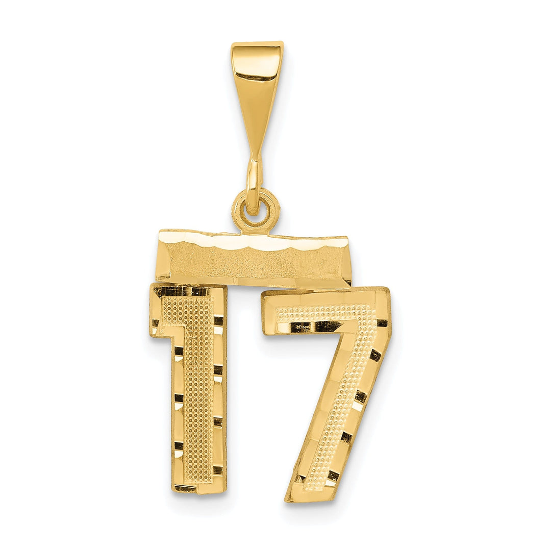 14k Yellow Gold Polished Diamond Cut Finish Small Size Number 17 Charm Pendant