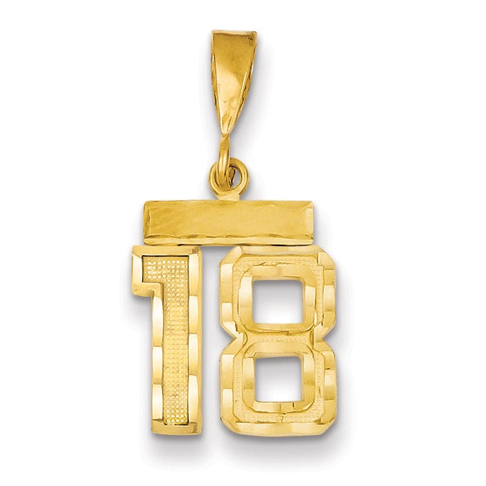 14k Yellow Gold Polished Diamond Cut Finish Small Size Number 18 Charm Pendant