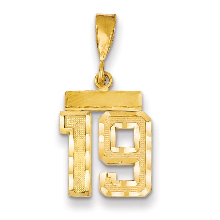 14k Yellow Gold Polished Diamond Cut Finish Small Size Number 19 Charm Pendant