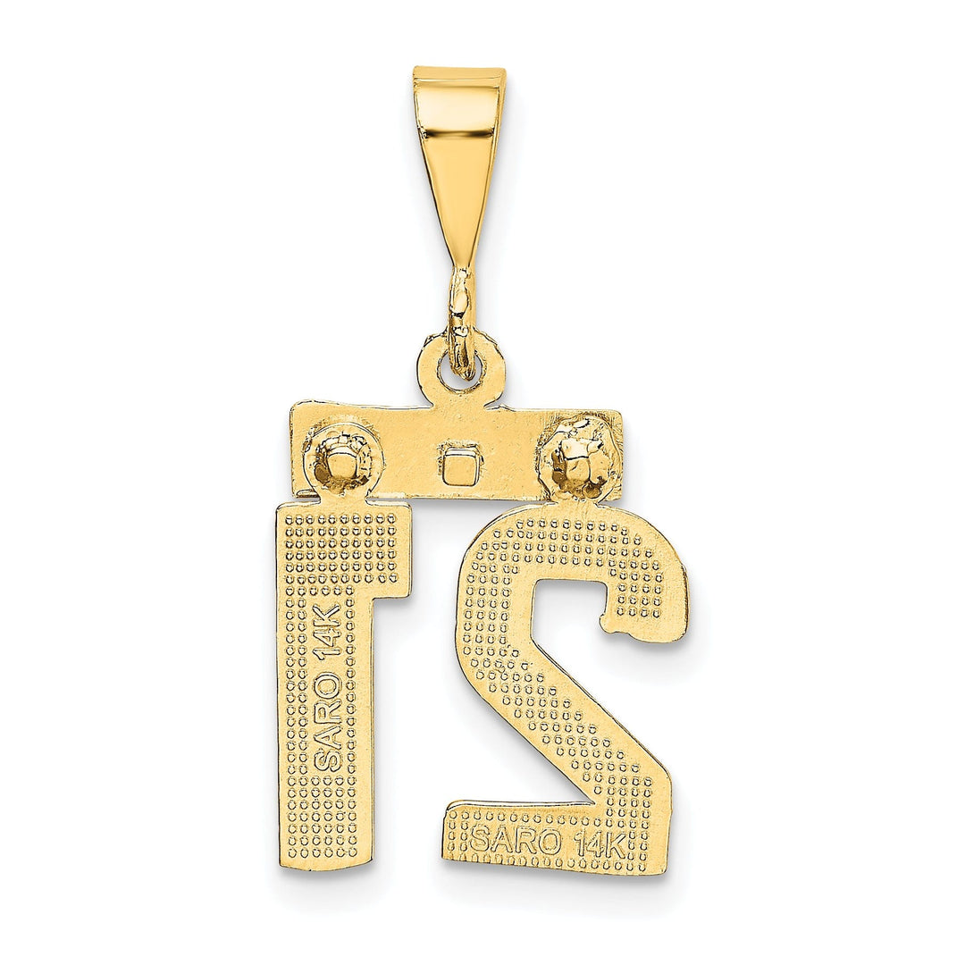 14k Yellow Gold Polished Diamond Cut Finish Small Size Number 21 Charm Pendant