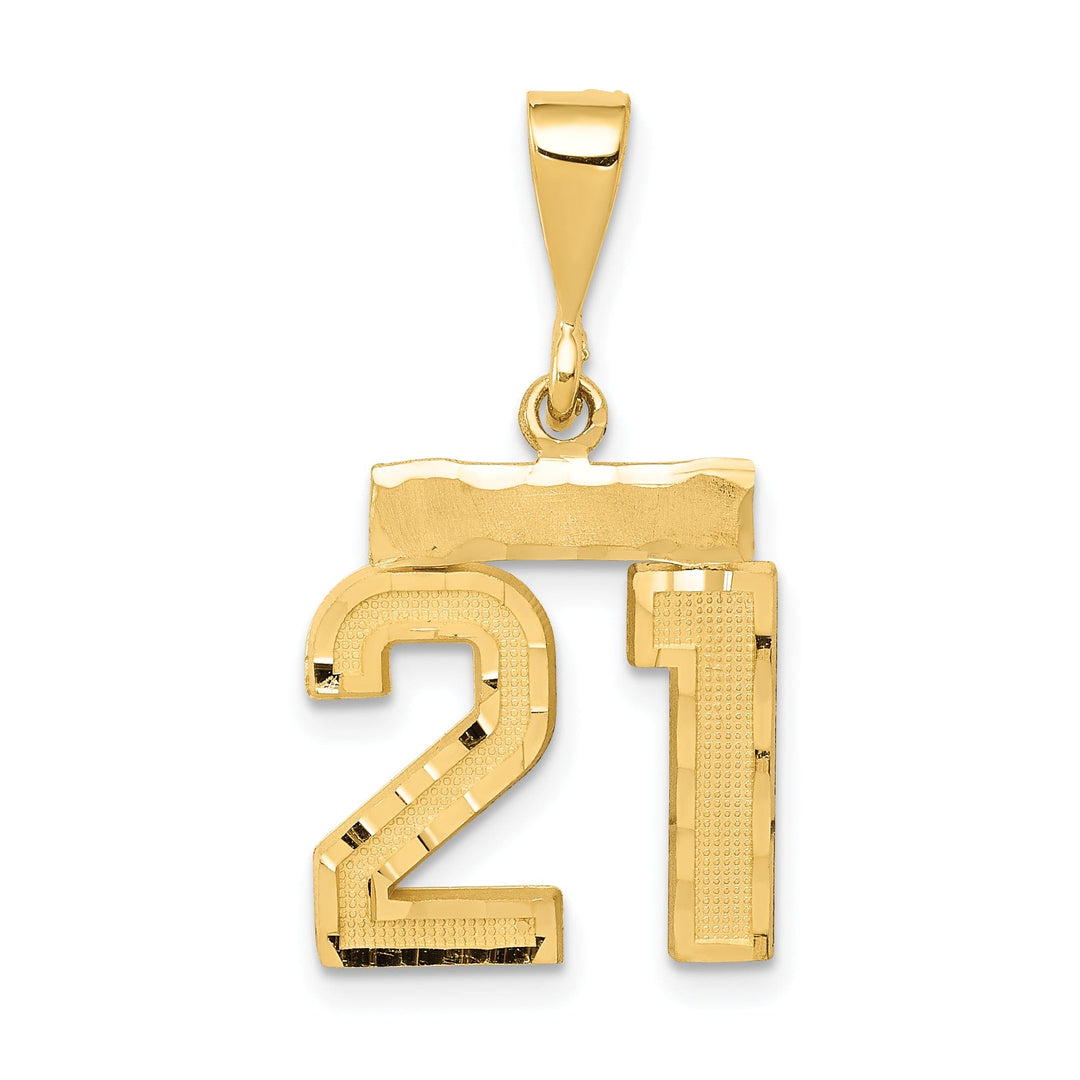 14k Yellow Gold Polished Diamond Cut Finish Small Size Number 21 Charm Pendant