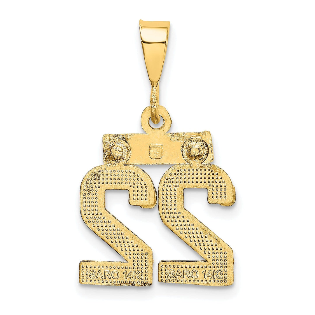 14k Yellow Gold Polished Diamond Cut Finish Small Size Number 22 Charm Pendant