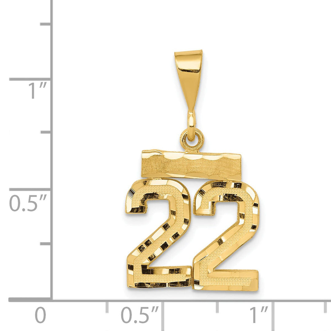 14k Yellow Gold Polished Diamond Cut Finish Small Size Number 22 Charm Pendant