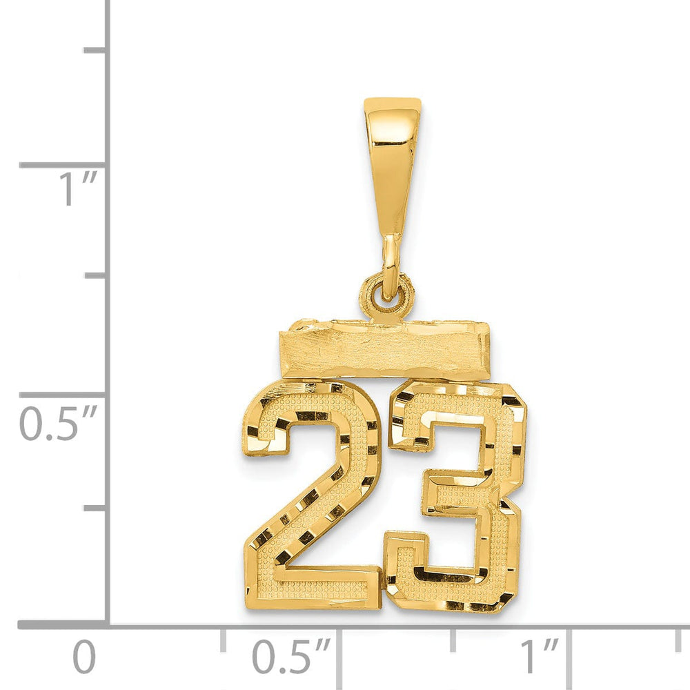 14k Yellow Gold Polished Diamond Cut Finish Small Size Number 23 Charm Pendant