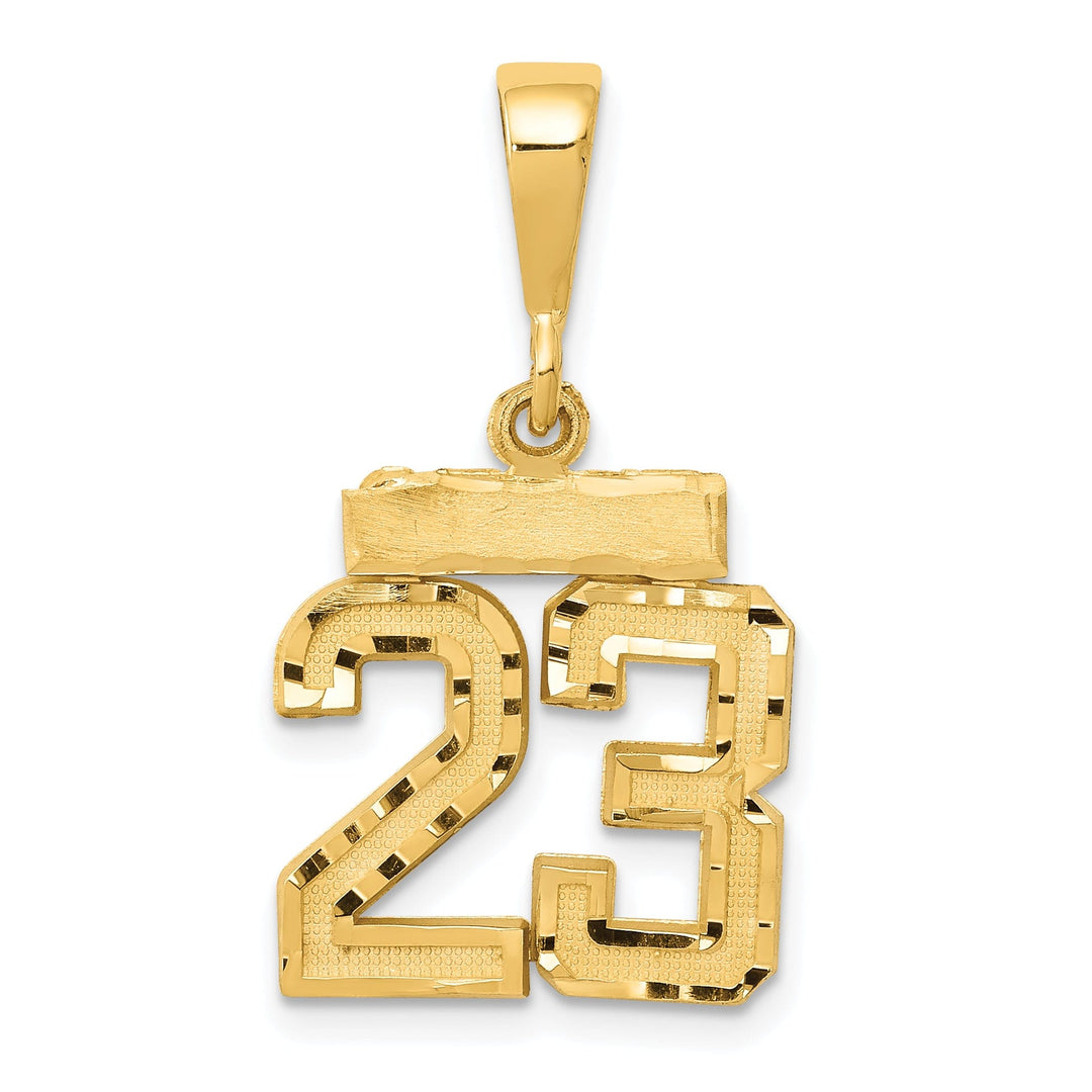 14k Yellow Gold Polished Diamond Cut Finish Small Size Number 23 Charm Pendant