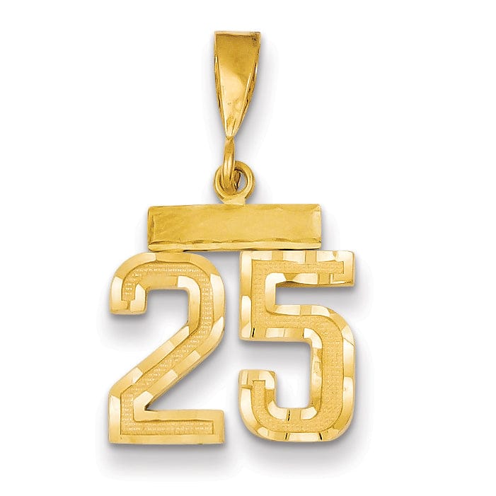14k Yellow Gold Polished Diamond Cut Finish Small Size Number 25 Charm Pendant