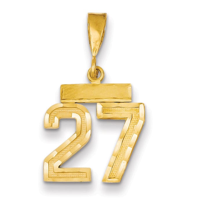 14k Yellow Gold Polished Diamond Cut Finish Small Size Number 27 Charm Pendant