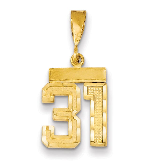 14k Yellow Gold Polished Diamond Cut Finish Small Size Number 31 Charm Pendant