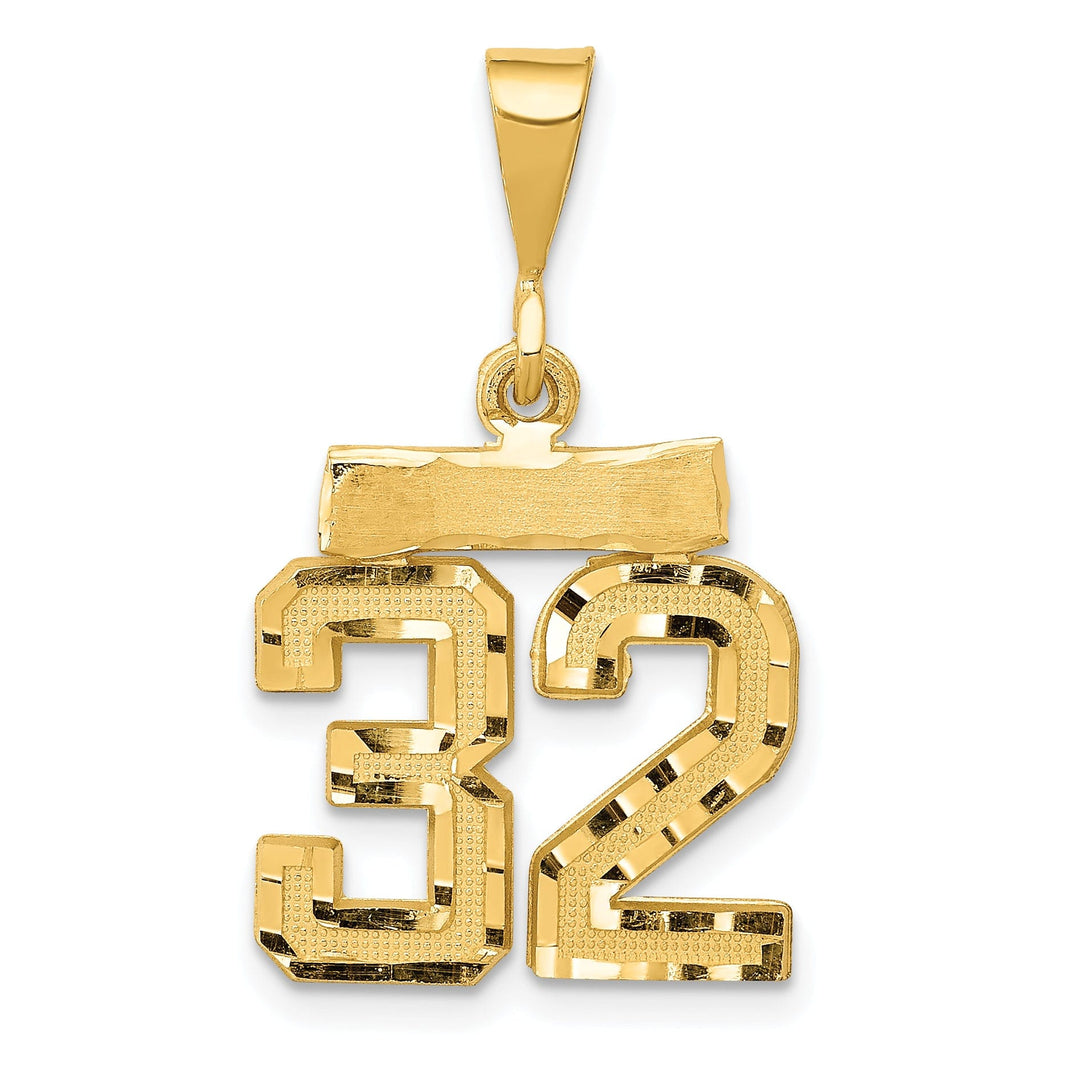 14k Yellow Gold Polished Diamond Cut Finish Small Size Number 32 Charm Pendant