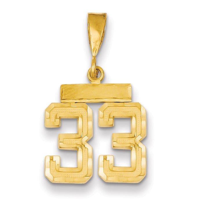 14k Yellow Gold Polished Diamond Cut Finish Small Size Number 33 Charm Pendant