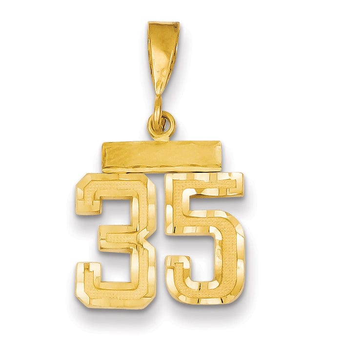 14k Yellow Gold Polished Diamond Cut Finish Small Size Number 35 Charm Pendant