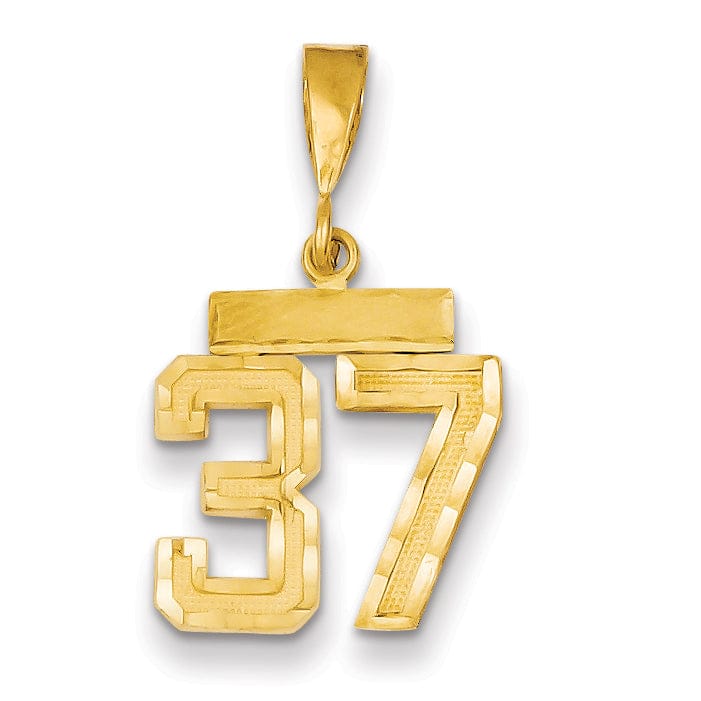 14k Yellow Gold Polished Diamond Cut Finish Small Size Number 37 Charm Pendant